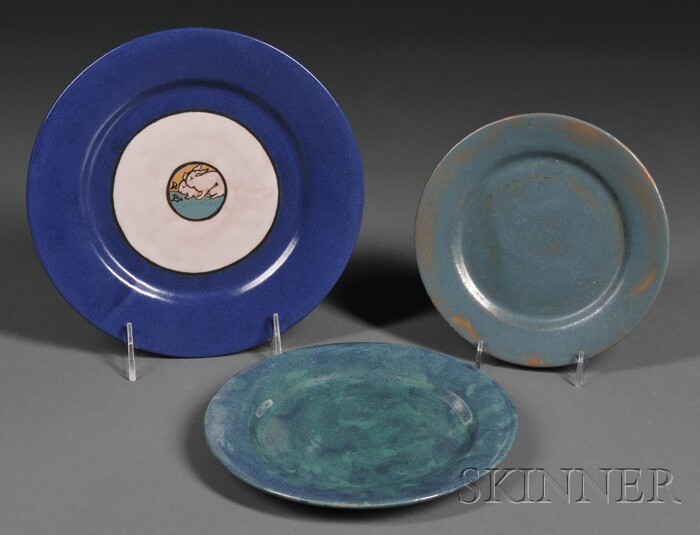 Appraisal: Three Saturday Evening Girls Paul Revere Pottery Plates Glazed and