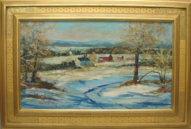 Appraisal: Evelyn Faherty Country landscape oil on masonite x SLR Faherty