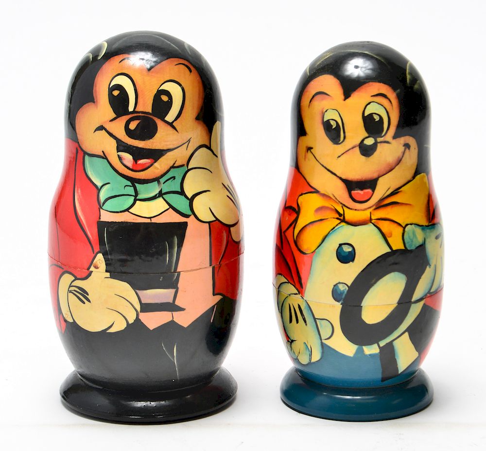 Appraisal: Mickey Mouse Disney Motif Nesting Dolls Two Mickey Mouse Disney