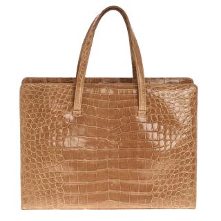 Appraisal: Lambertson Truex tan crocodile tote handbag Lambertson Truex tan crocodile