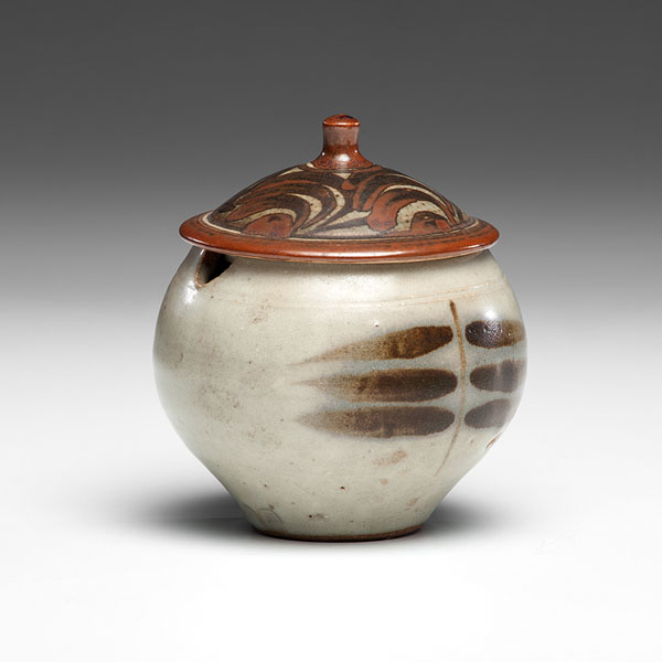 Appraisal: Marmalade Jar with Leaf Design Stoneware ht dia in Artist