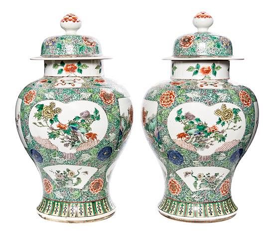 Appraisal: A Pair of Famille Verte Porcelain Jars and Covers Height