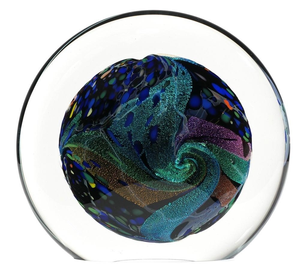 Appraisal: A contemporary Rollin Karg dichroic art glass disc sculpture The