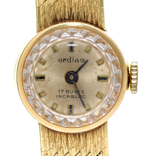 Appraisal: An Ordiam gold lady's wristwatch mm on tapered gold mesh