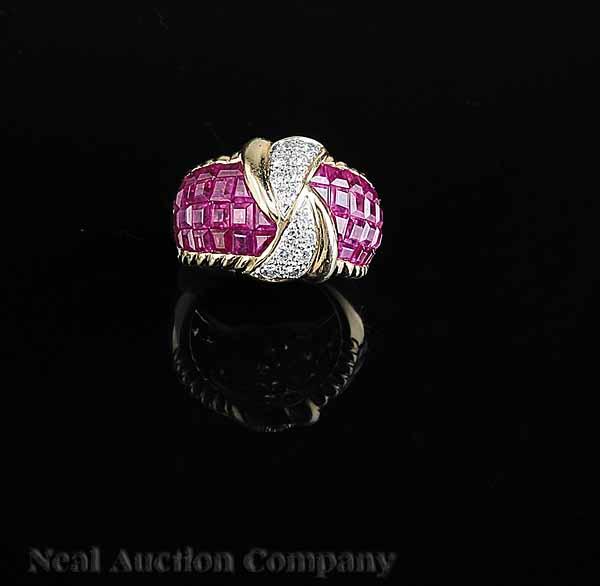 Appraisal: An kt Yellow Gold Invisibly Set Ruby and Diamond Band