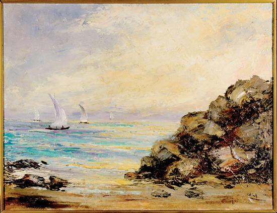 Appraisal: Continental school th century ROCKY COASTLINE oil on board framed