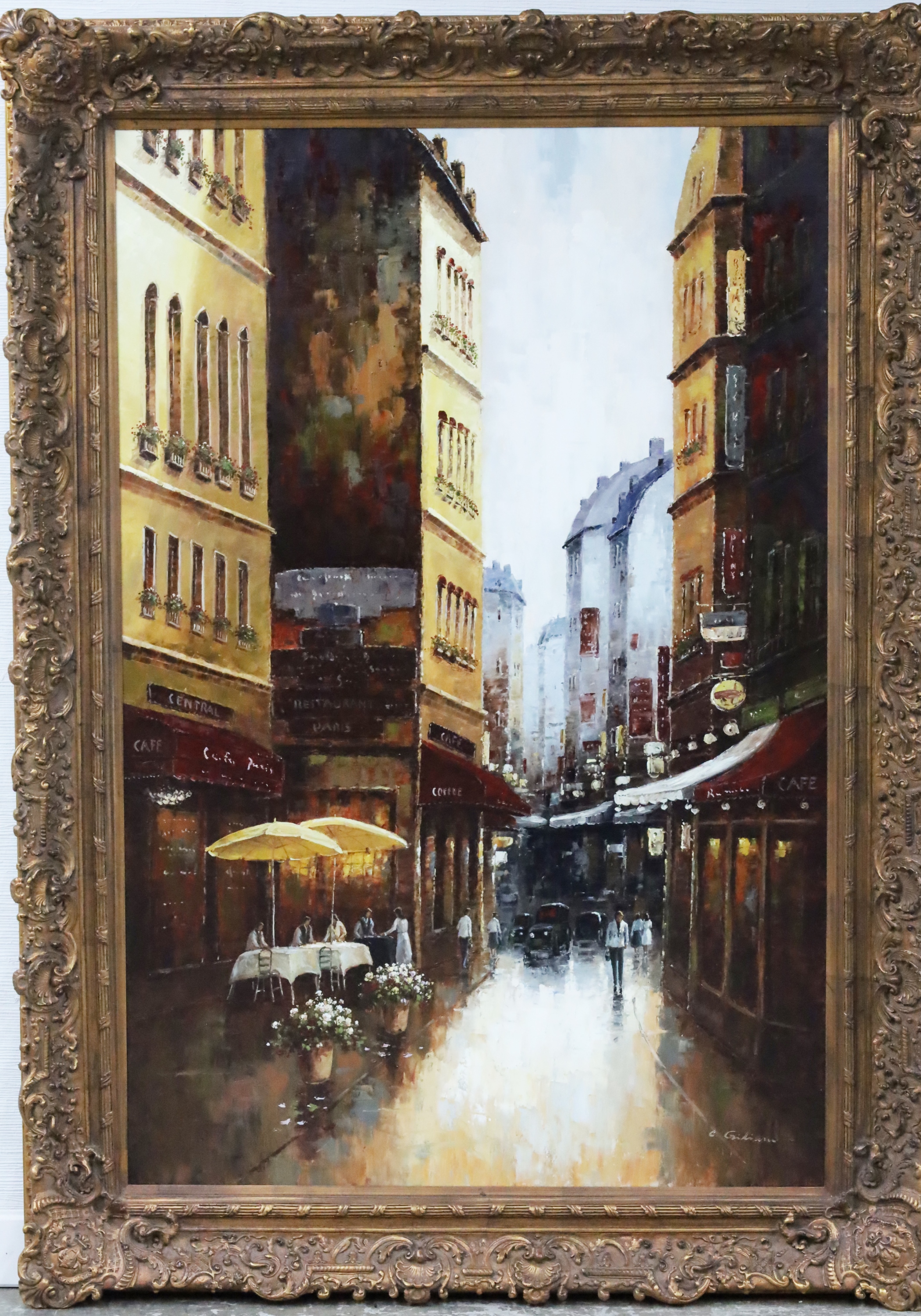 Appraisal: Palacial baroque framed oil on canvas French street scene painting