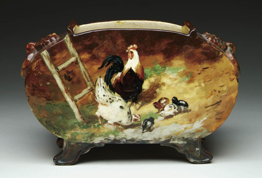 Appraisal: FABULOUS GALLE POTTERY FARMYARD SCENE VASE This incredible early footed