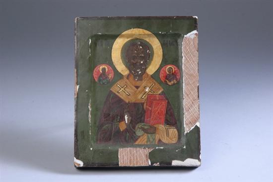 Appraisal: FOUR RUSSIAN ICONS th century St Nicholas St George slaying