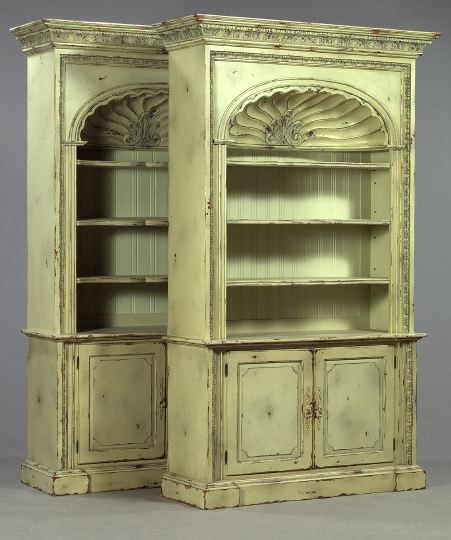 Appraisal: George III-Style Polychromed Bookcase the molded and acanthine-carved cornice above