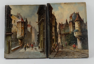 Appraisal: Pair oil painting on wood panels of old city street