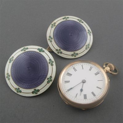 Appraisal: A gold open faced fob watch and a pair of