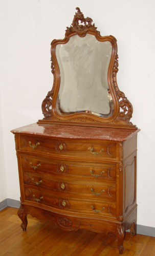 Appraisal: FRENCH MARBLE TOP CHEST WITH MIRROR Ornate scroll carved beveled