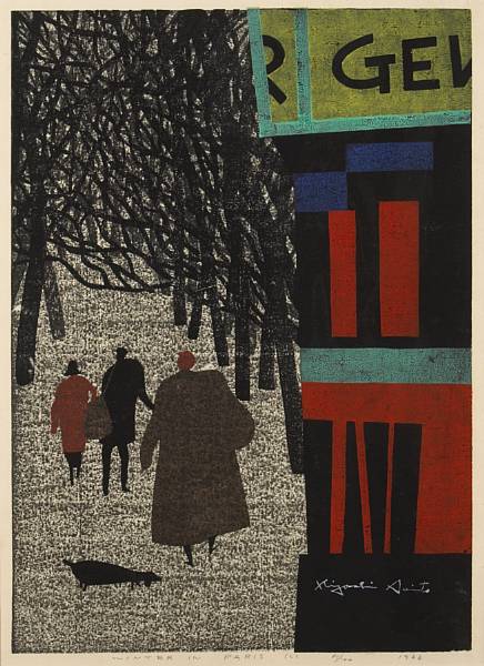 Appraisal: Kiyoshi Saito Japanese - Winter in Paris C Woodcut printed