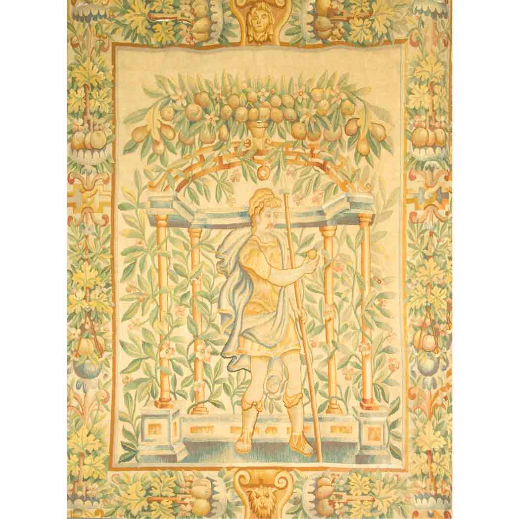 Appraisal: Aubusson Tapestry France th century Depicting a warrior beneath an