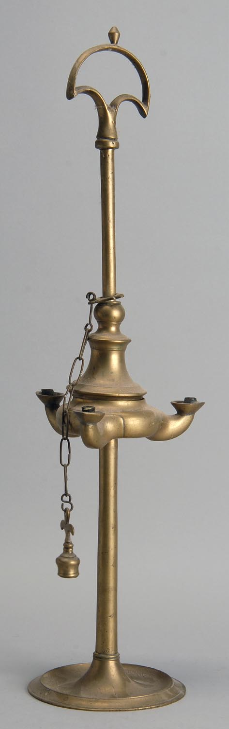 Appraisal: BRASS ROMAN-STYLE LAMP with triple burner Height