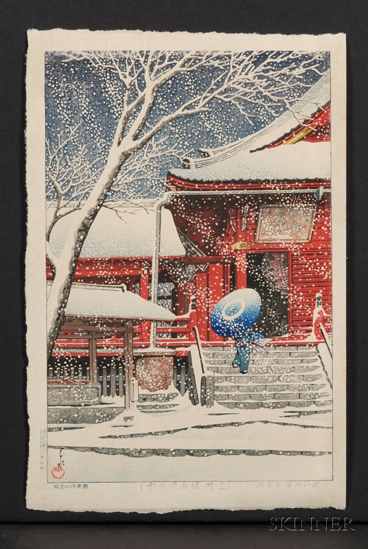 Appraisal: Hasui Snow at Kiyomizudo fine impression color and condition in