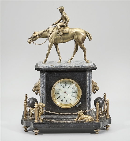 Appraisal: Decorative mantel clock topped by horse and jockey with other