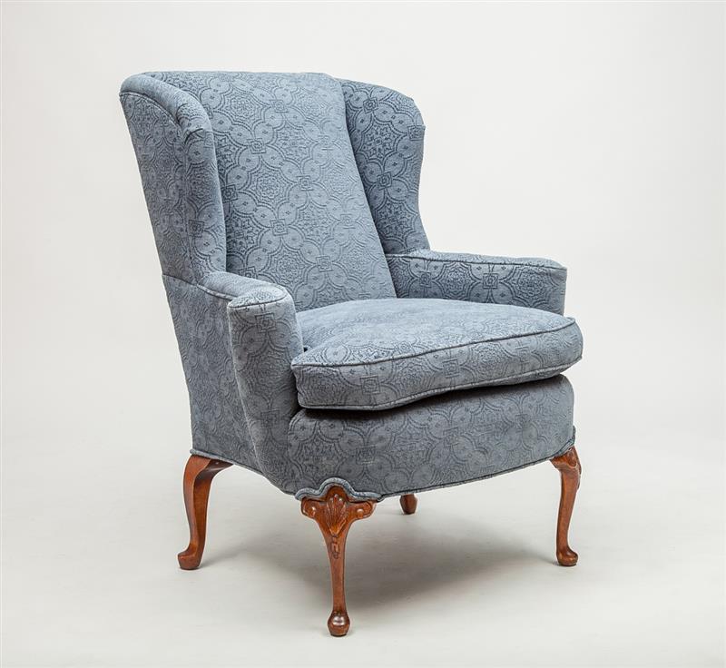 Appraisal: Queen Anne Style Mahogany and Upholstered Wing Chair x x