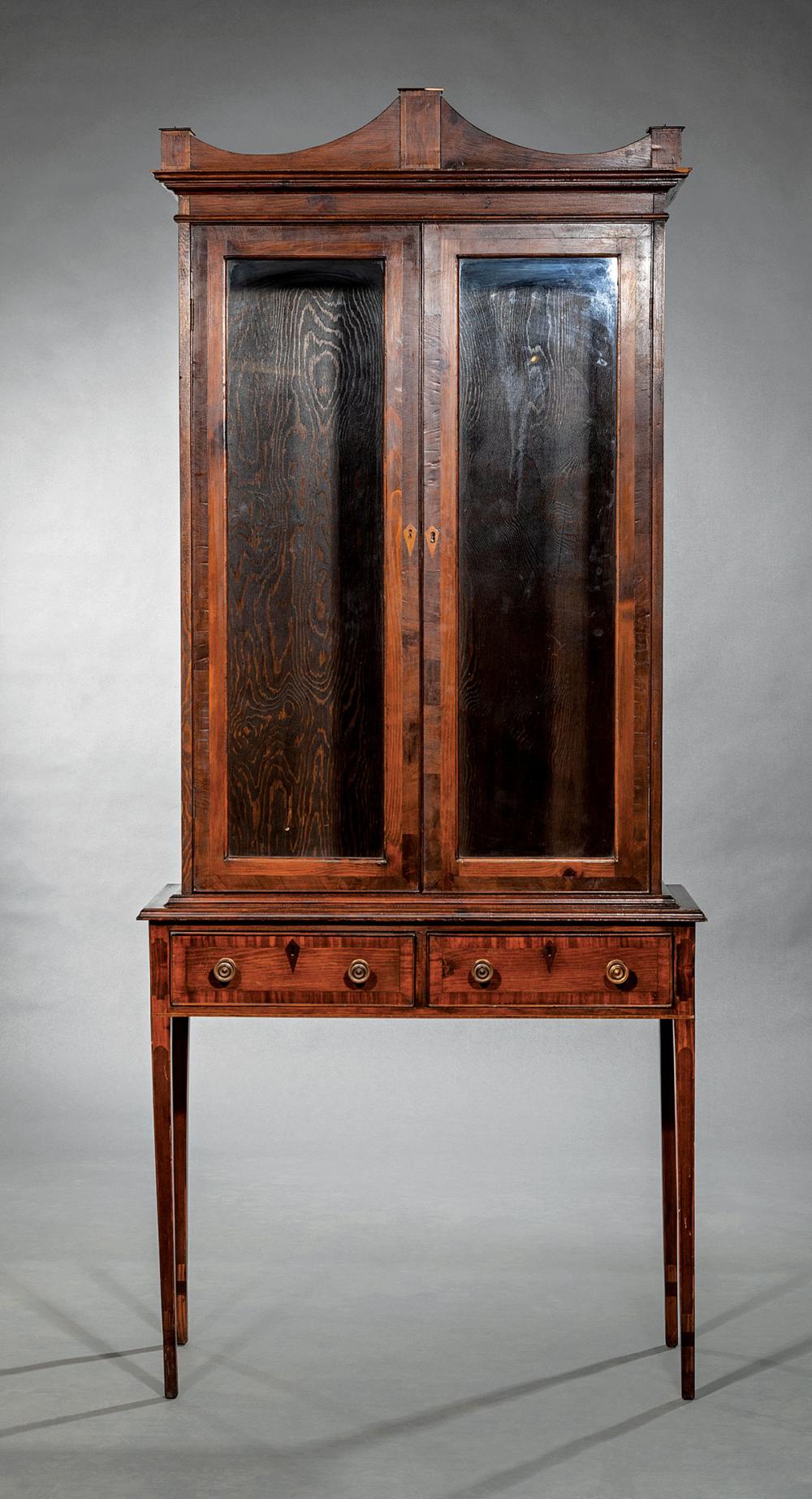 Appraisal: Pair of American Federal-Style Inlaid Mahogany Bookcases on Stand labeled