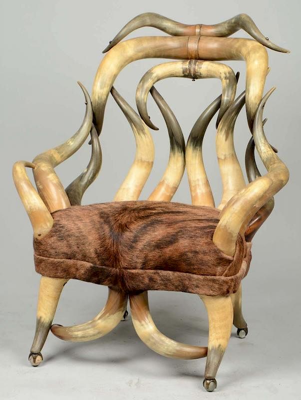 Appraisal: Charles Puppe Longhorn Armchair This is a fine example showing