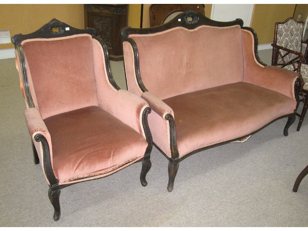 Appraisal: Edwardian two seater settee with matching armchair