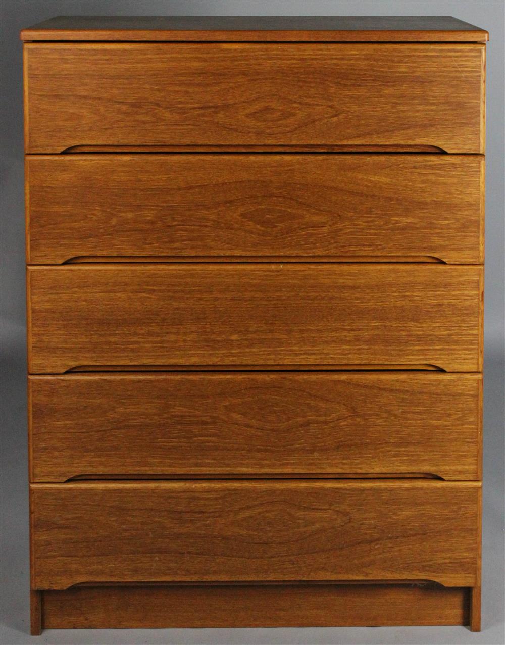 Appraisal: DANISH MODERN TEAK CHEST OF DRAWERS five drawers with recessed