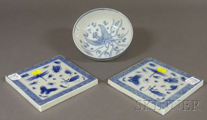 Appraisal: Three Japanese Blue and White Porcelain Items a small bowl