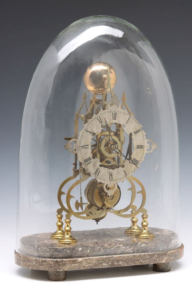 Appraisal: A MID TH C FUSEE DRIVE ENGLISH BRASS SKELETON CLOCK