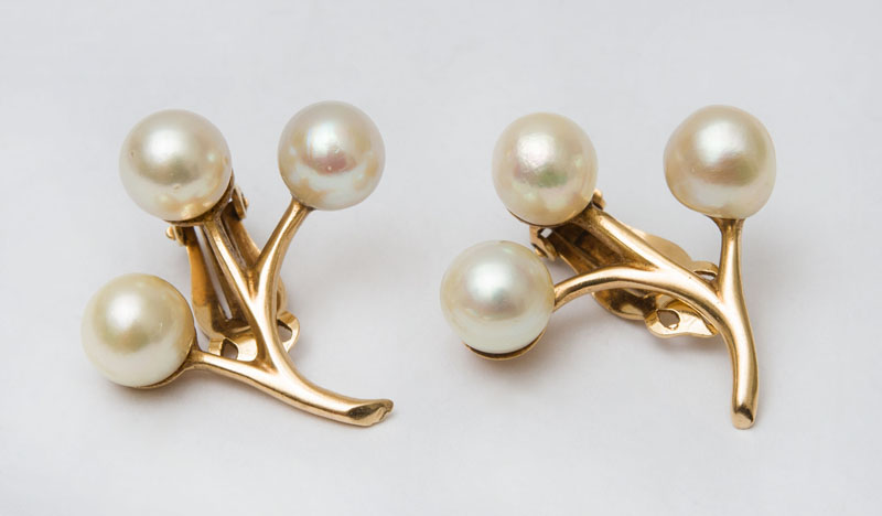 Appraisal: TWO PAIRS OF CULTURED PEARL EARRINGS A retro pair of