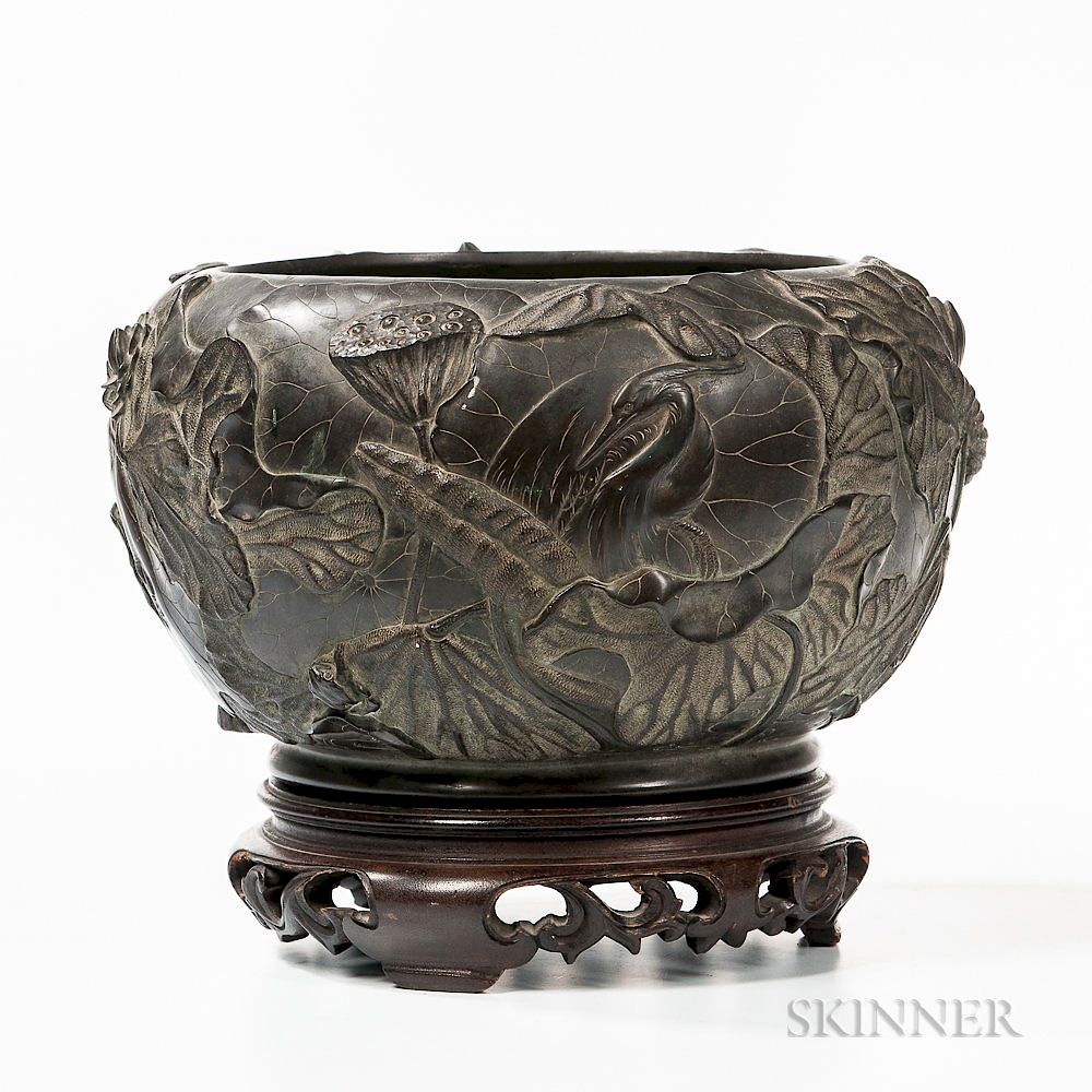 Appraisal: Bronze Brazier Bronze Brazier Japan Meiji period bowl-form decorated with