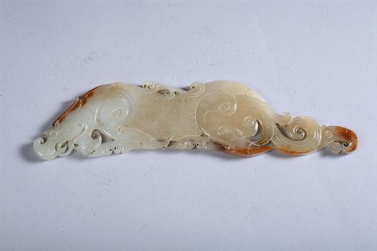 Appraisal: CHINESE CELADON AND RUSSET JADE MYTHICAL BEAST PLAQUE - in