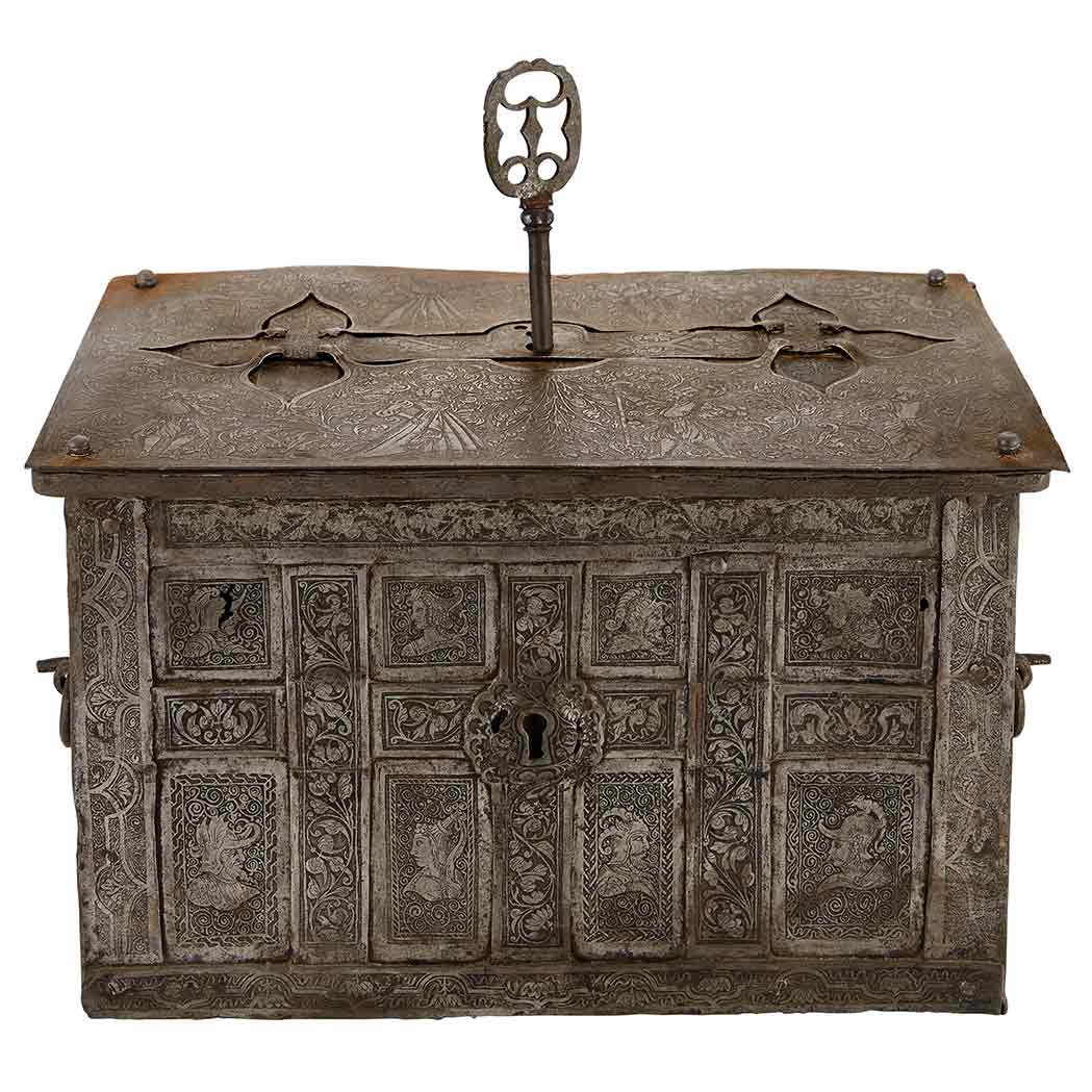 Appraisal: German Wrought Iron and Steel Bound Strongbox or 'Armada chest'