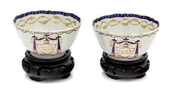 Appraisal: A Pair of Chinese Export Armorial Porcelain Tea Bowls Diameter