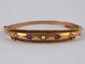 Appraisal: An antique carat gold gem set bangle hallmarked Birmingham internal