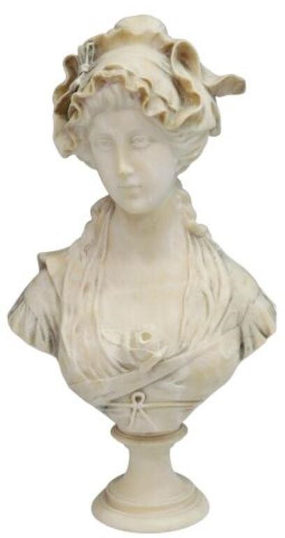 Appraisal: Carved alabaster bust Young Lady with Rose faint engraved signature