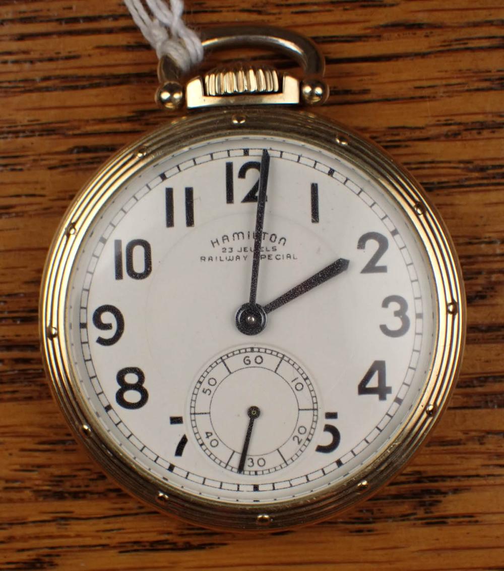 Appraisal: HAMILTON MODEL RAILWAY SPECIAL RAILROAD GRADE POCKET WATCH having hour