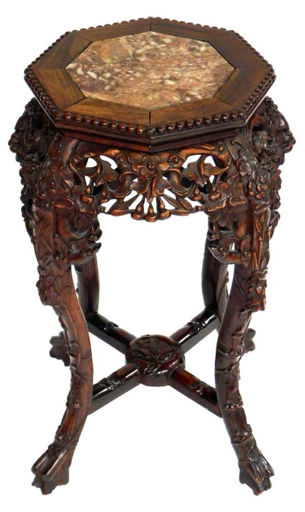 Appraisal: ASIAN Chinese marble top stand late th C octagonal top