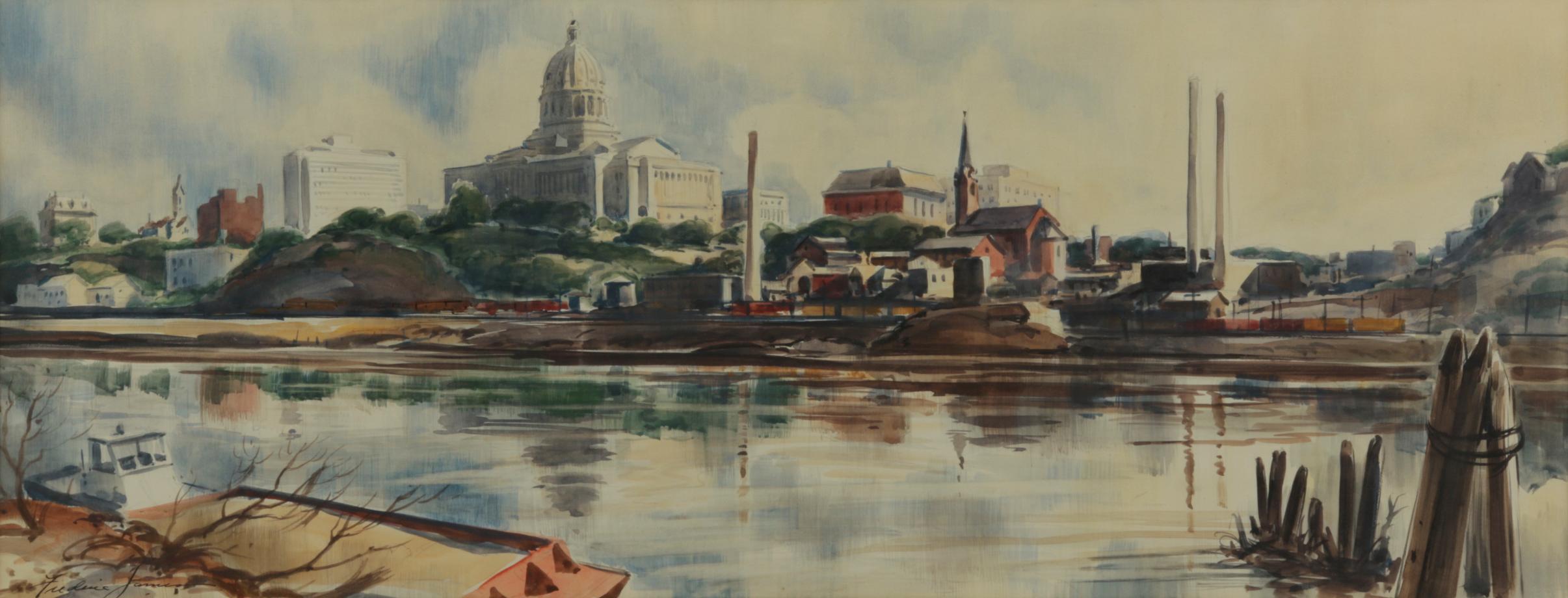 Appraisal: FREDERIC JAMES 'JEFFERSON CITY' WATERCOLOR Frederic James Missouri - Jefferson