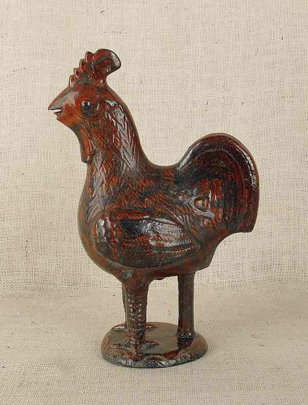 Appraisal: A figural redware rooster th c h