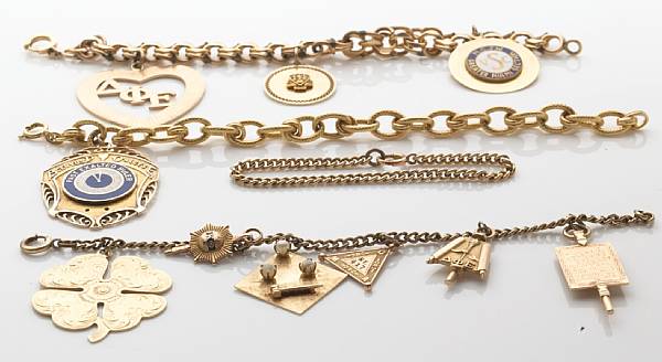 Appraisal: A collection of three charm bracelets comprising one k and