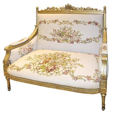 Appraisal: Louis XVI Style Gilt-Wood Needlepoint Upholstered Settee Estimate -