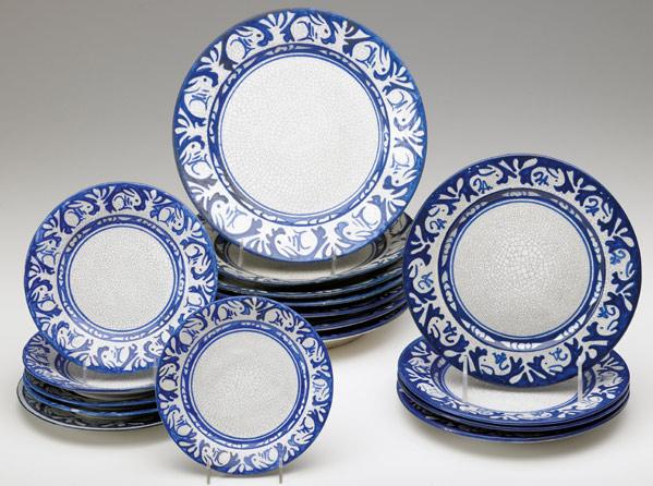 Appraisal: DEDHAM Crackleware seventeen plates in the Clockwise Rabbit pattern Indigo