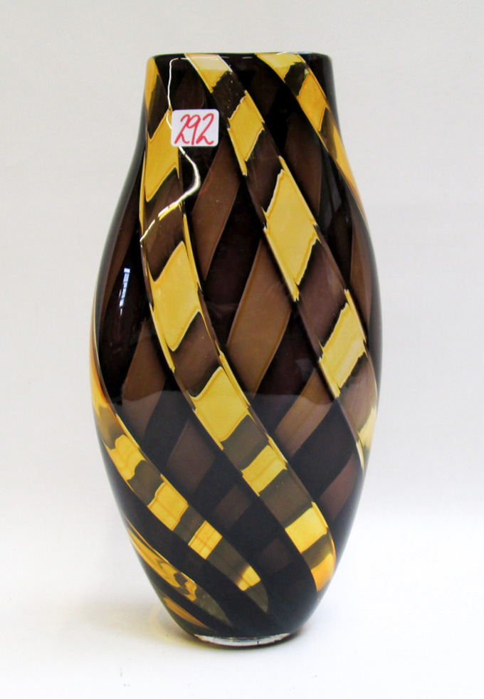 Appraisal: STUDIO ART GLASS VASE with curved diagonal bands of alternating