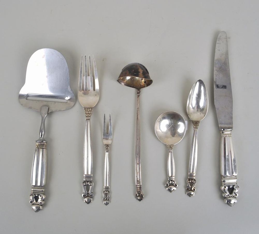 Appraisal: Group of Seven Georg Jensen Sterling Utensils in the Acorn