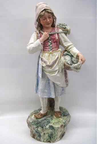 Appraisal: HAND ENAMELED PORCELAIN FIGURINE depicting a young Dutch maiden carrying