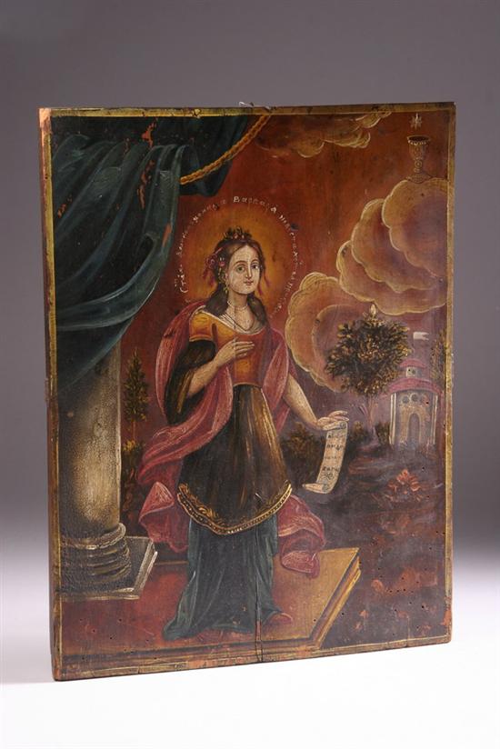 Appraisal: RUSSIAN ICON OF SAINT BARBARA th century Clothed in Medieval