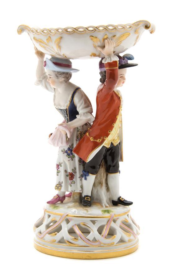 Appraisal: Meissen Porcelain Figural Salt the oval handled salt above two