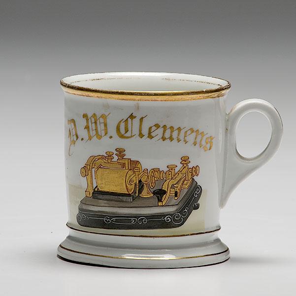 Appraisal: TELEGRAPH OPERATOR'S OCCUPATIONAL SHAVING MUG porcelain with polychrome painted scene