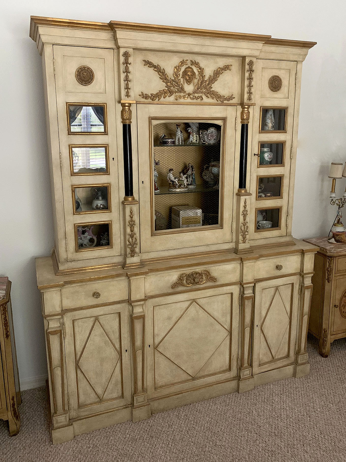 Appraisal: FEDERAL STYLE BREAKFRONT CABINET Breakfront cabinet having a central door